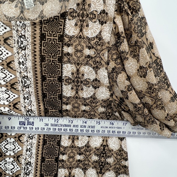 Lucky Brand Shirt Womens Med Brown Aztec Geometric Pattern Flutter Sleeve Tribal - Picture 6 of 7